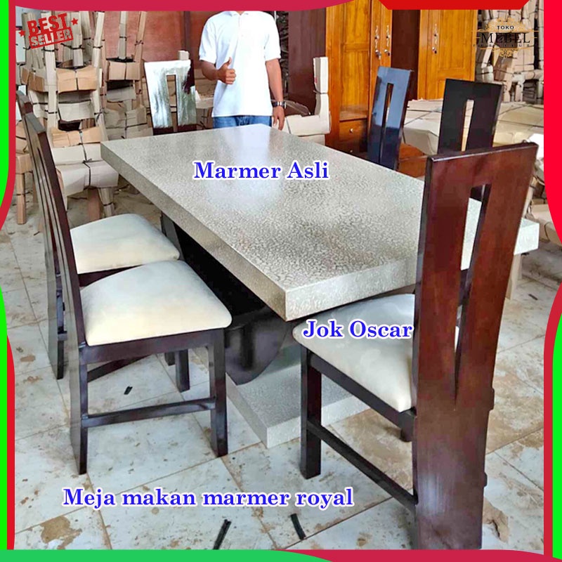 Meja Makan Marmer Kaki Jati Tua Kursi 6, Kursi Meja Makan Marmer Jati mebel jepara