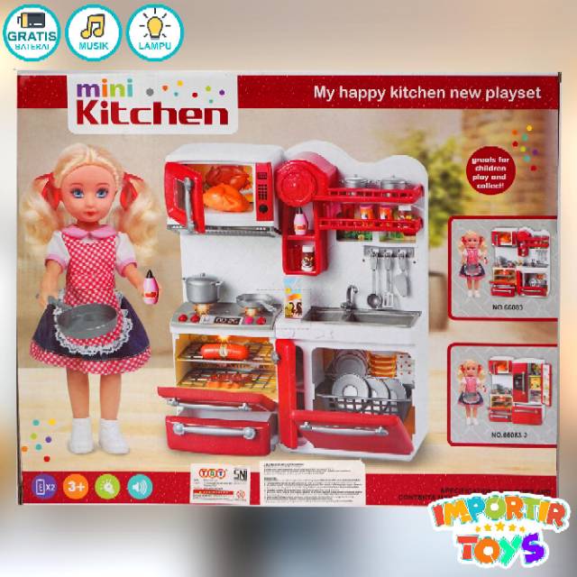 Boneka Lucu dan FULL KITCHEN SET Mainan Masakan (DAPUR DAN WASTAFEL MINI)