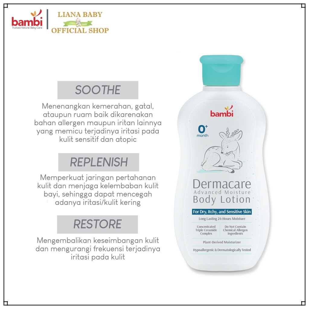 PERA690 BAMBI DERMACARE ADVANCED MOISTURE BODY LOTION BAYI KULIT KERING&amp;SENSITIF