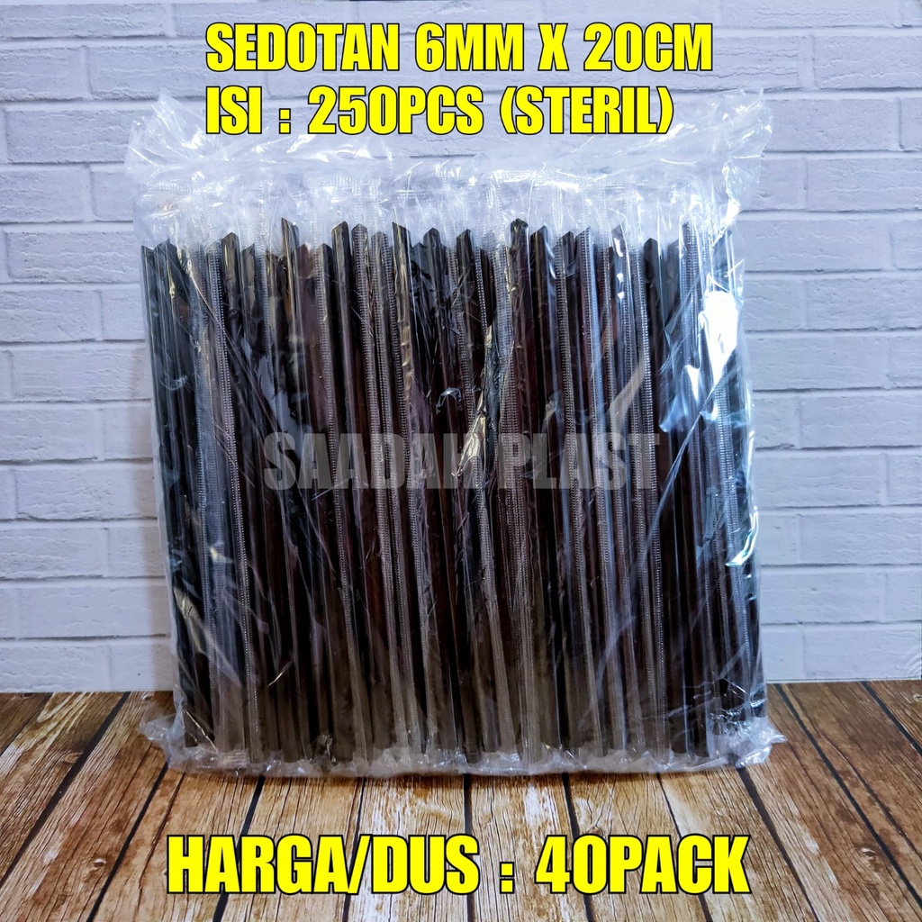 (1 Dus) Sedotan 6mm x 20cm Hitam Steril Higienis Runcing 620 Per Dus