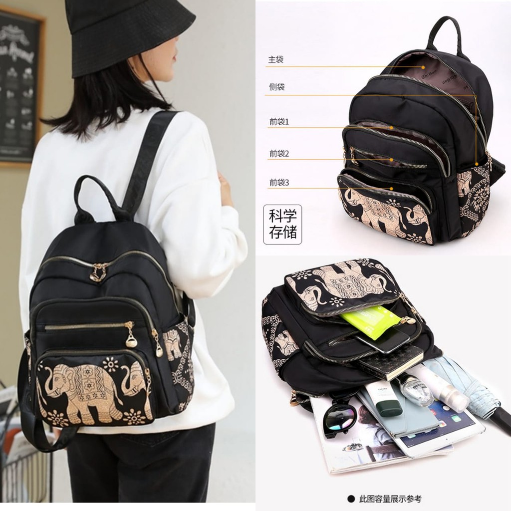 TAS RANSEL WANITA 4 RESLETING ANTI AIR CHIBAO MOTIF GAJAH HITAM IMPORT BACKPACK FASHION KOREA REGENCY TA461B5 REMAJA KEKINIAN PREMIUM BATAM GENDONG PUNGGUNG MURAH