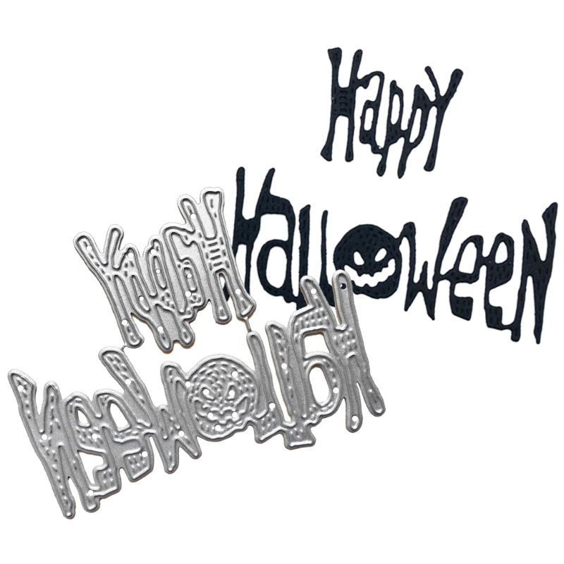 Cetakan Stensil Cutting Dies Motif Happy Halloween Bahan Metal Untuk Scrapbook / Craft DIY