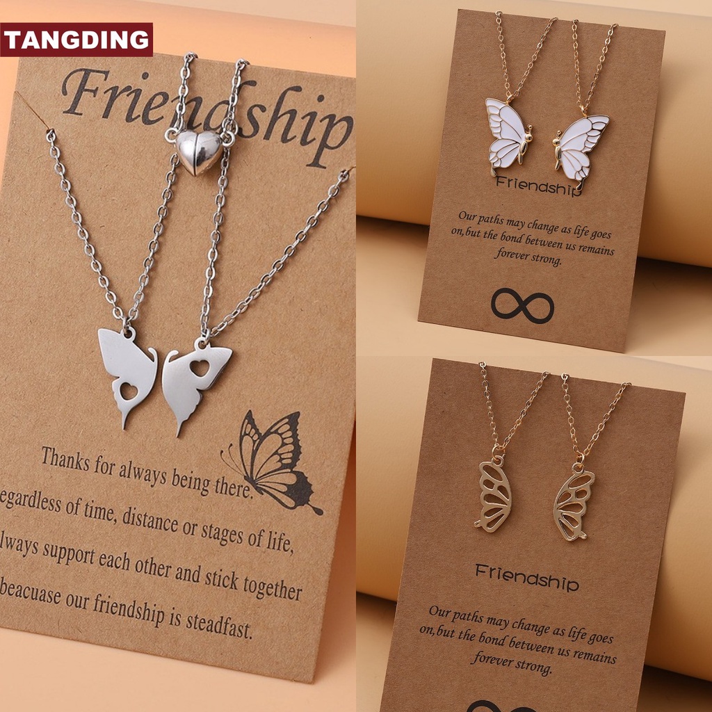 2pcs Kalung Rantai Desain Butterfly Untuk Aksesoris Pasangan