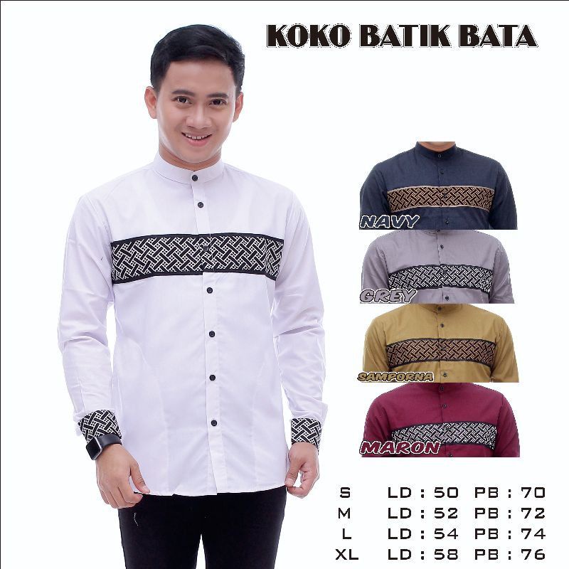 Baju Koko Kombinasi Batik KOBATA Koko Batik Bata Baju Koko Pria Modern Terlaris