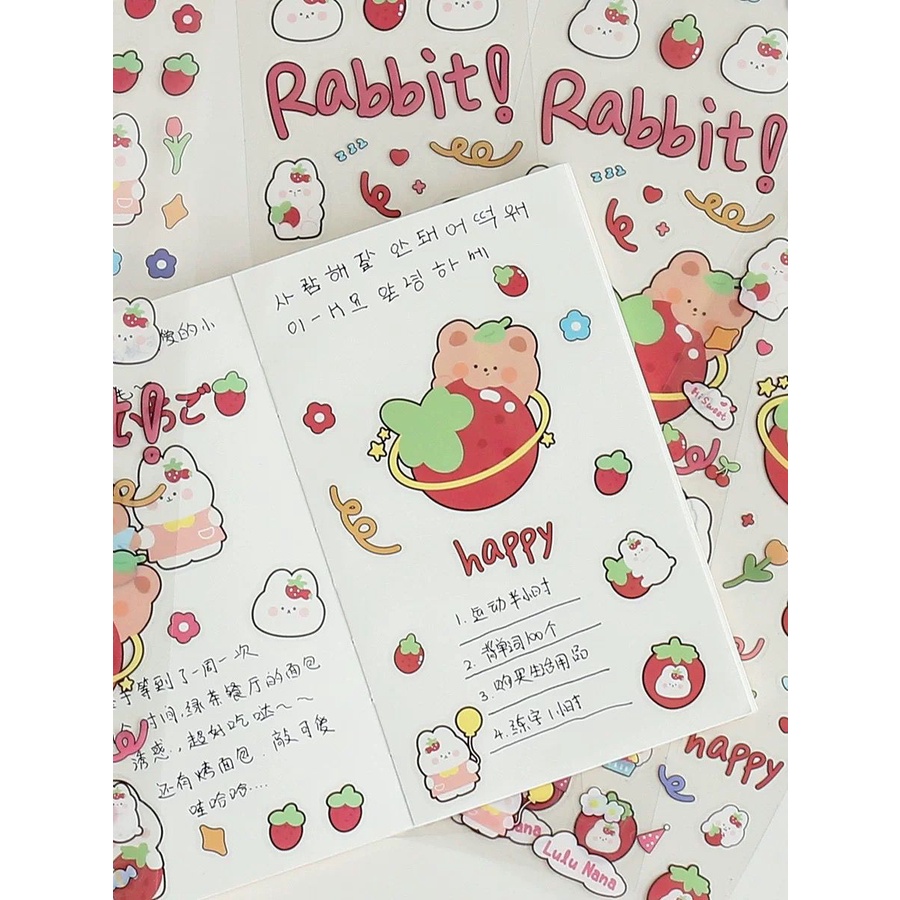 [littlecrab] Stiker 2d Tumblr Aesthetic Kelinci Sticker PVC Korean Rabbit Cute Girl Love Bear Stiker Lucu Dekorasi Gelas Diary DIY Ins Stationary Kit B