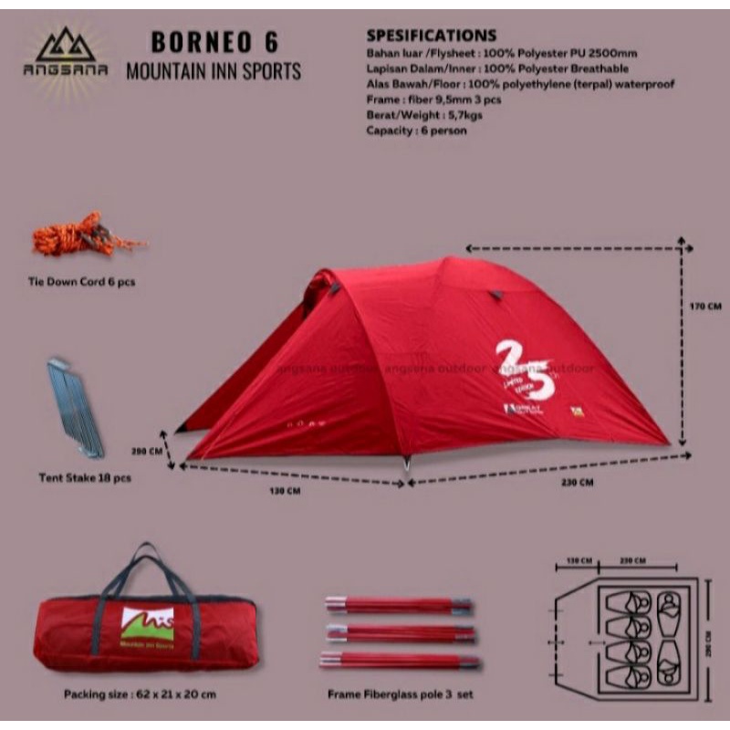 Tenda Camping Gunung MIS Mountain Inn Sports Borneo x Java 6 limited edition
