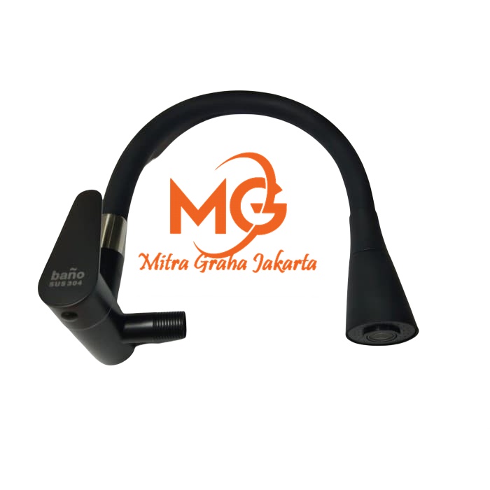 Keran Kran Angsa Dapur Cuci Piring Ukuran 1 Inch Fleksibel BANO Hitam SUS304 Asli Kepala Trompet