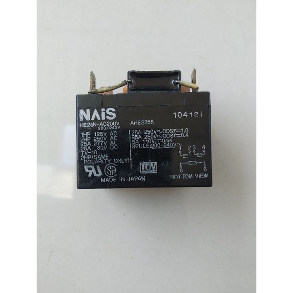Nais HE2aN AC200V AHE2255 Relay Coil 220vAC 25A Load Kaki 6