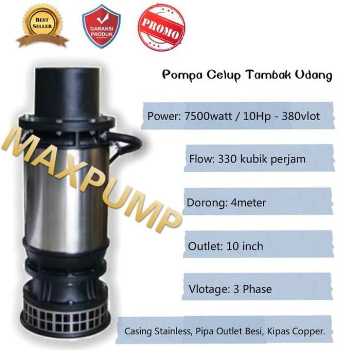 MAXPUMP WLT-250 POMPA CELUP TAMBAK UDANG POMPA CELUP SUBMERSIBLE Pipa Outlet 10Inch 10Hp Impeller Copper