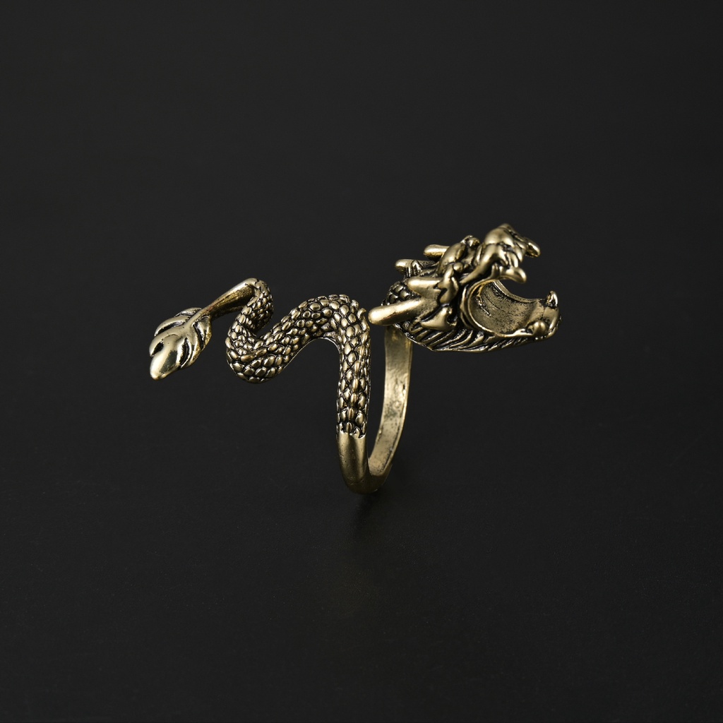 Cincin Bentuk Hewan Naga Bahan Zinc Alloy Adjustable Gaya Vintage Untuk Hadiah