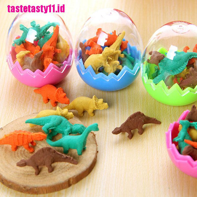 (TTID) 8pcs Penghapus Karet Bentuk Telur Dinosaurus Lucu Untuk Stationery Pelajar / Kantor