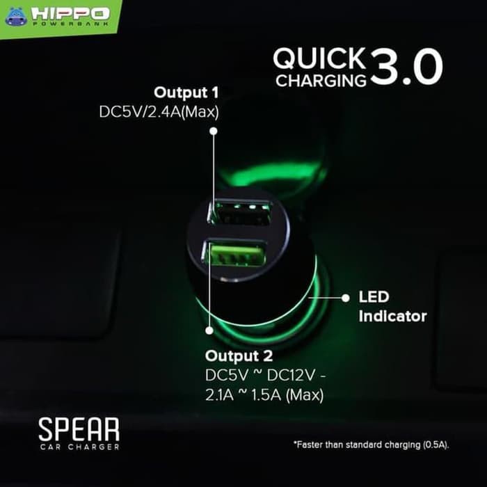BARU  Car Charger / Casan Mobil Hippo Spear Fast Charging 2 Output Saver