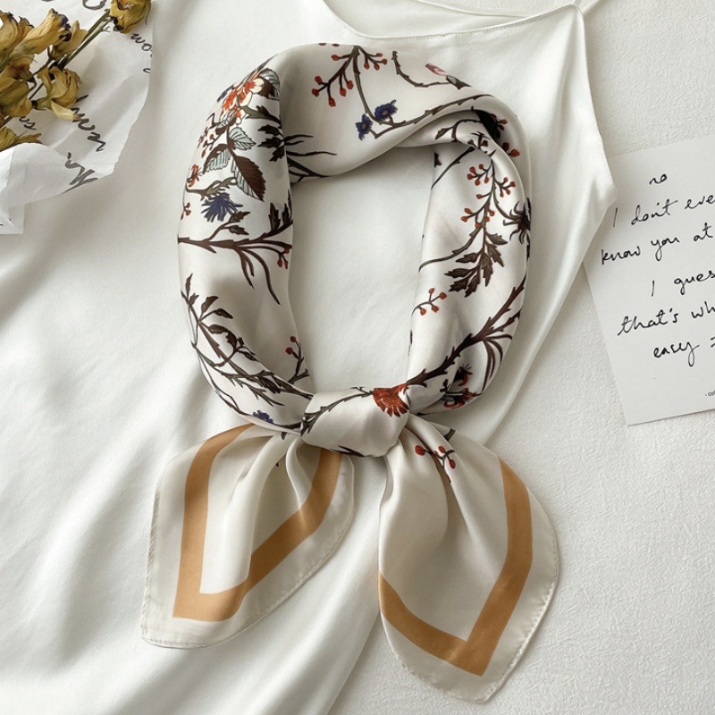 &quot;Sybil&quot; 70x70 cm scarf, Motif Bunga Ranting, Scarf Leher, Scarf Tas, Bahan High Grade Silk Immitation
