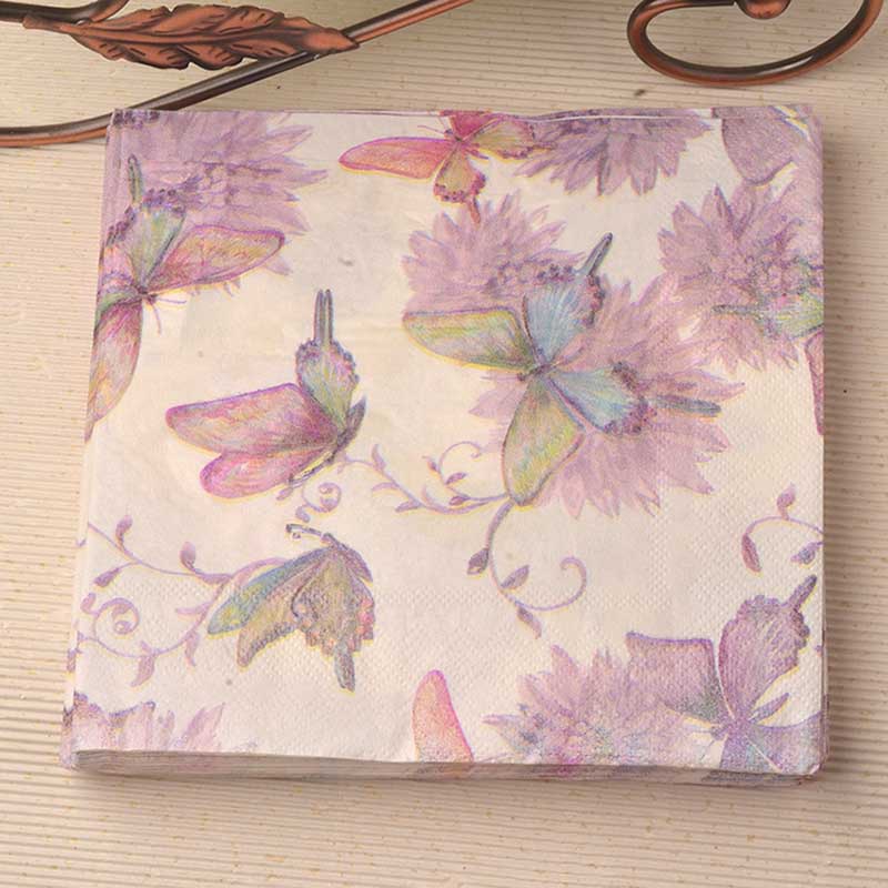 Purple Butterfly Vintage Flower Disposable Napkin Cafe Wedding Party Tissue Placemat Napkin Festival