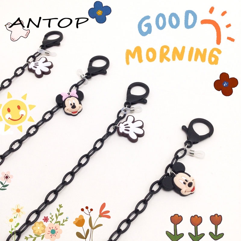 Rantai Kacamata Desain Mouse Kartun Fashion Nyaman Lanyard Akrilik Hitam ANTOP