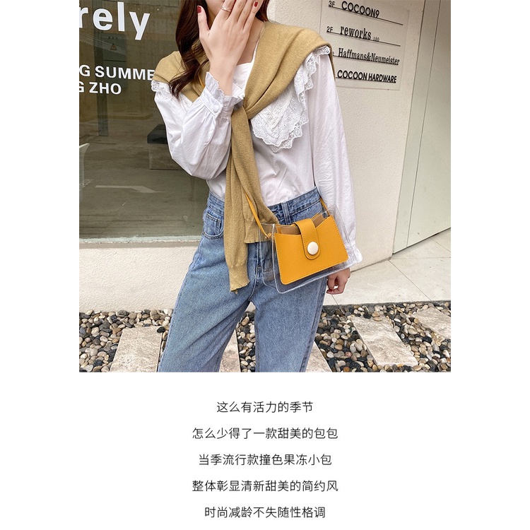 Tas Korea Selempang Jelly Motif Kancing Magnet Rantai Tas Bahu Fashion Terbaru A22