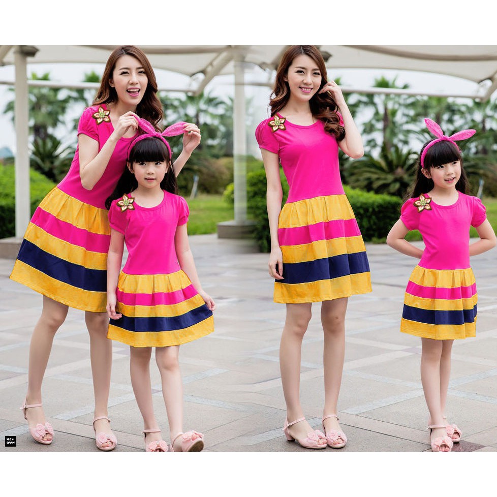 Gl Mk Rainbow Dress Couple Pasangan Kembaran Ibu Dan Anak Motif
