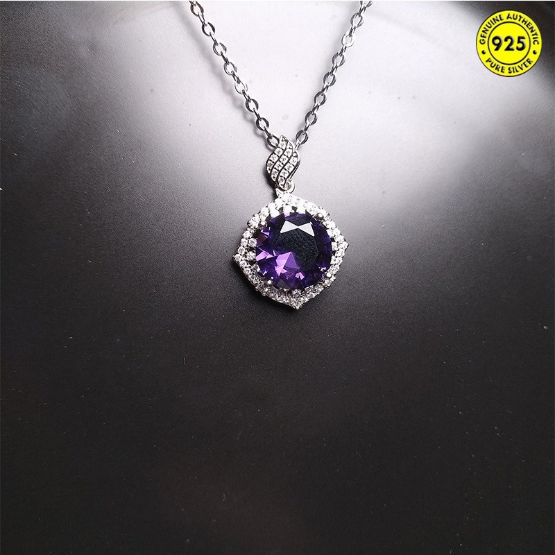 Red Crystal Blue Treasure Topaz Full Diamond Necklace Luxury Purple Diamond Pink Crystal round Pendant for Women