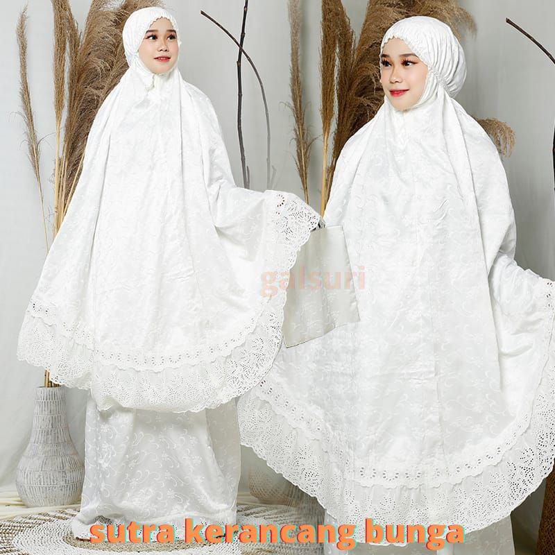 Mukena Dewasa Sutra Renda Kerancang Telekung Perlengkapan Sholat
