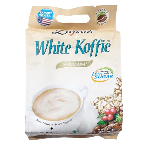 

LUWAK WHITE KOFFIE PREMIUM LESS SUGAR 400G (20SACHET)/centraltrenggalek