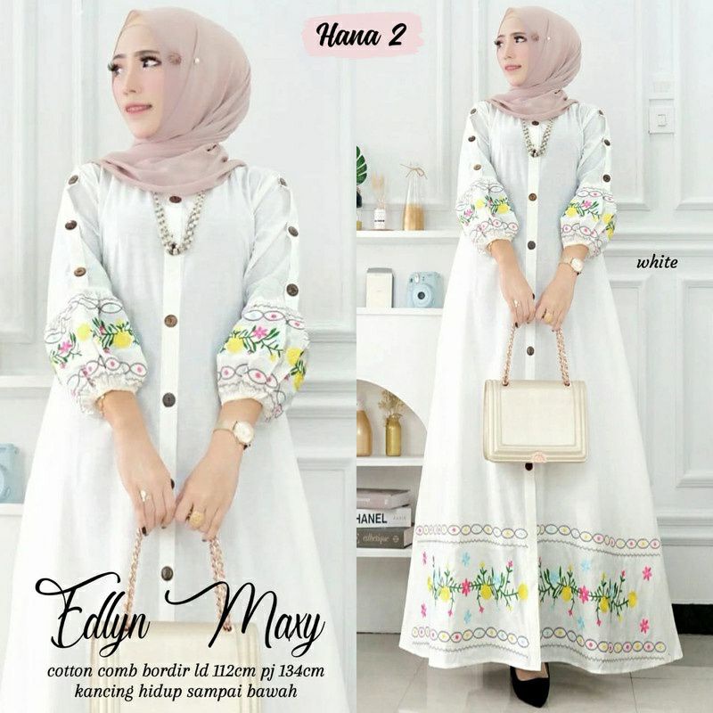 FASHION MUSLIM WANITA GAMIS EDLYN MAXY MOTIF BORDIR BUNGA TERBARU MURAH