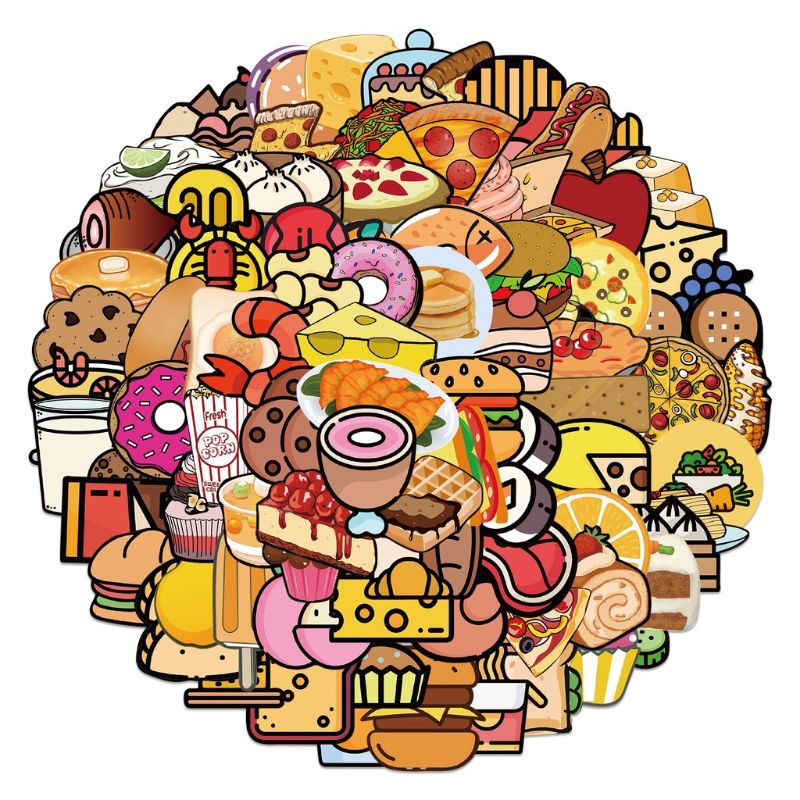 (5 Pcs) Stiker Fast Food / Stiker Burger / Stiker Makanan / Stiker Tempel / Stiker