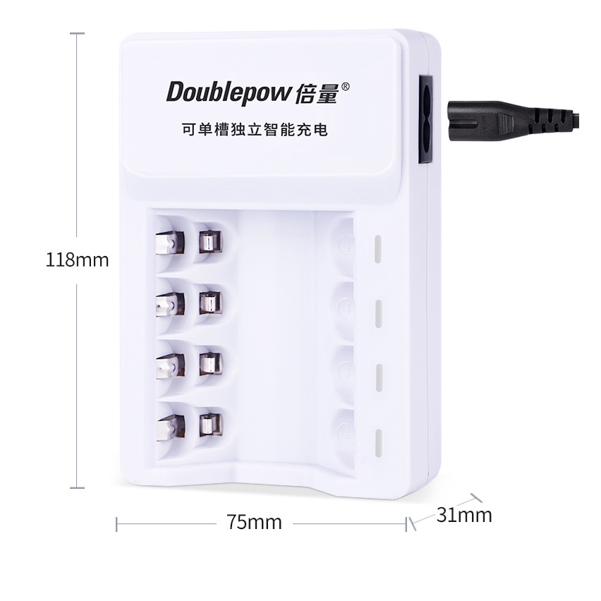 DOUBLEPOW Charger Baterai 4 slot for AA/AAA with 4 PCS AA Battery Rechargeable NiMH 3000mAh - DP-K11 - White