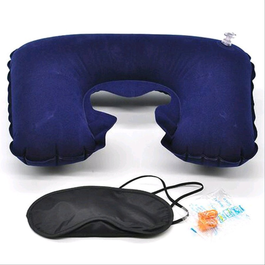 Bantal Angin Leher 3 in 1 untuk Travel - Bantal Leher + Penutup Telinga &amp; Mata` Camping Neck Pillow Set