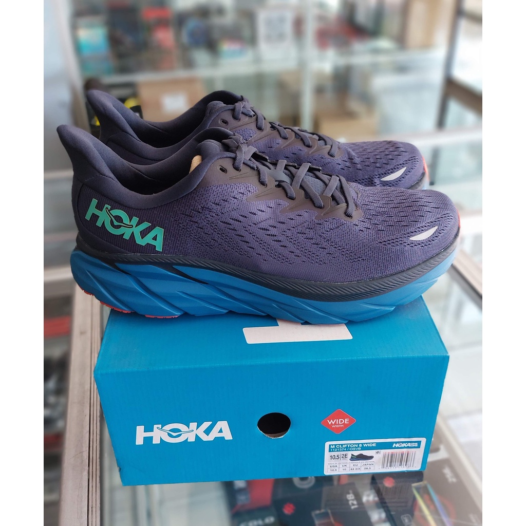 Hoka Clifton 8 Wide Men's Running Shoes - Outer Space / Vallarta Blue