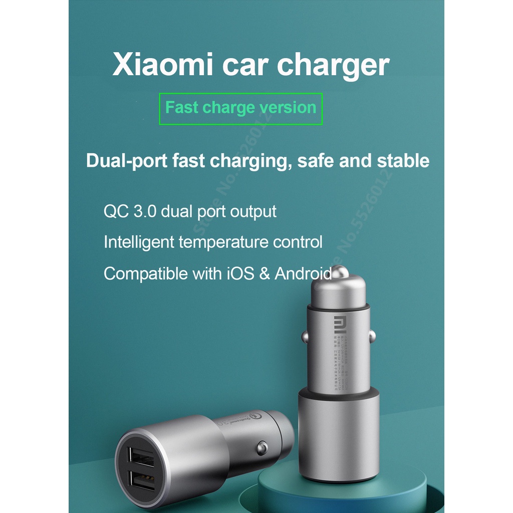 Xiaomi Charger Mobil Dual Port USB-A Fast Charging 36W QC3.0 Untuk Smartphone / Tablet