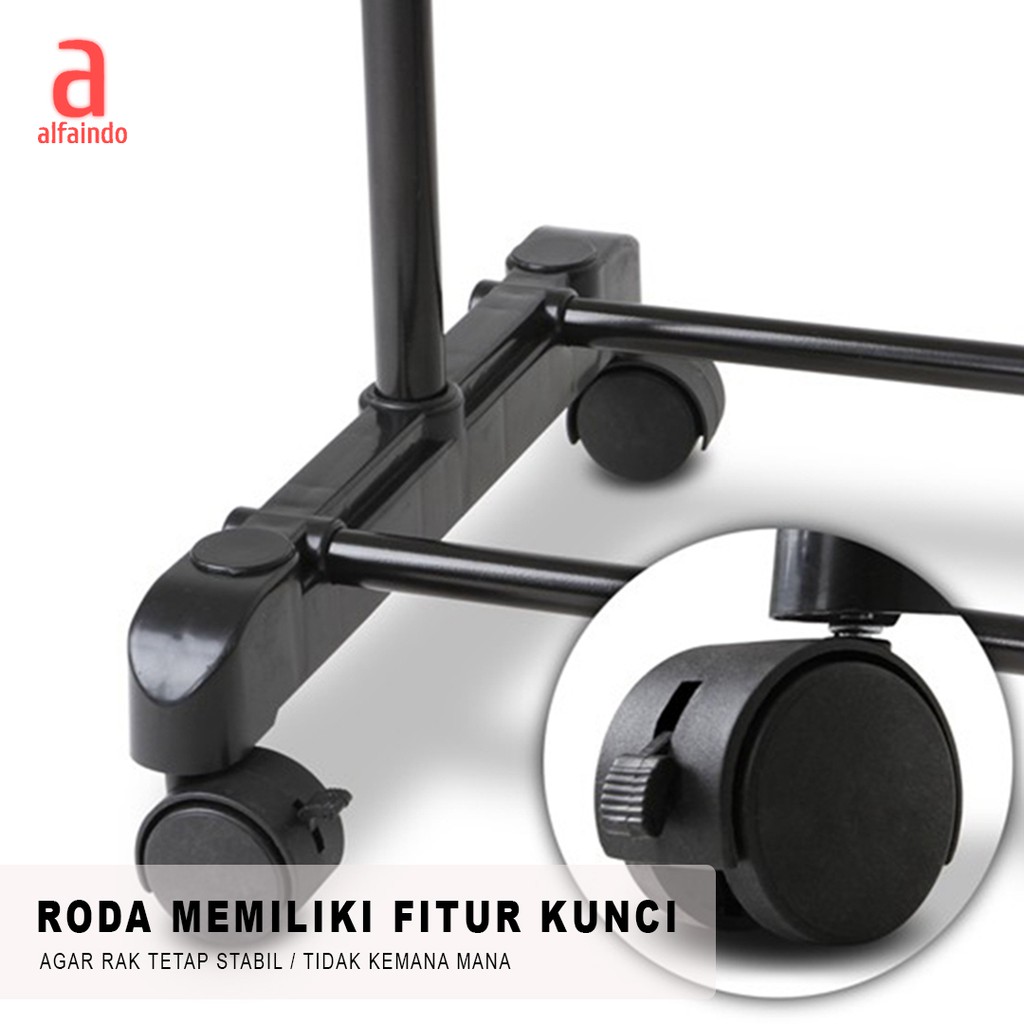 Alfaindo Stand Hanger Jemuran Pakaian Gantungan Baju Minimalis Aluminium GHR15542 Kokoh