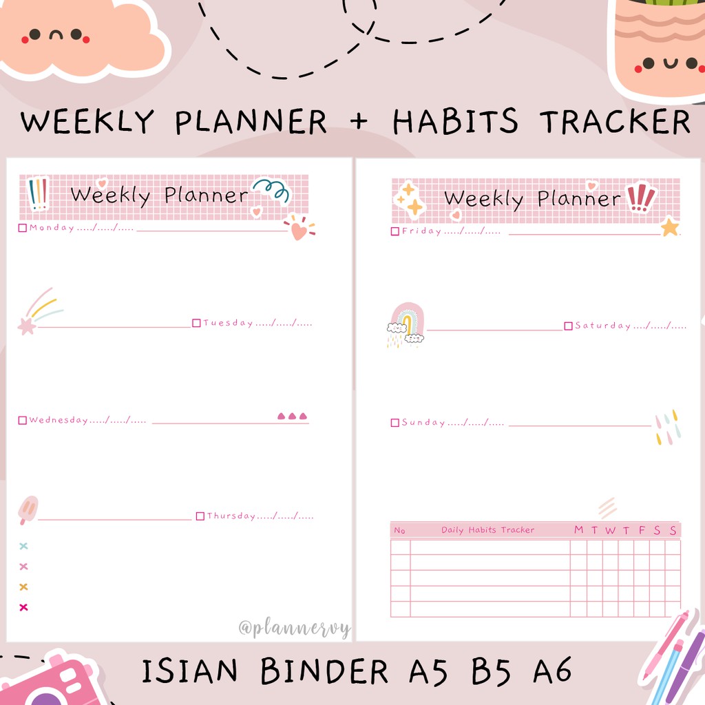 

WEEKLY PLANNER KAWAII Loose Leaf / ISI BINDER / BY FINAL CUT PLANNER