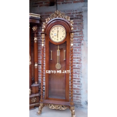 lemari jam lonceng hias kayu jati