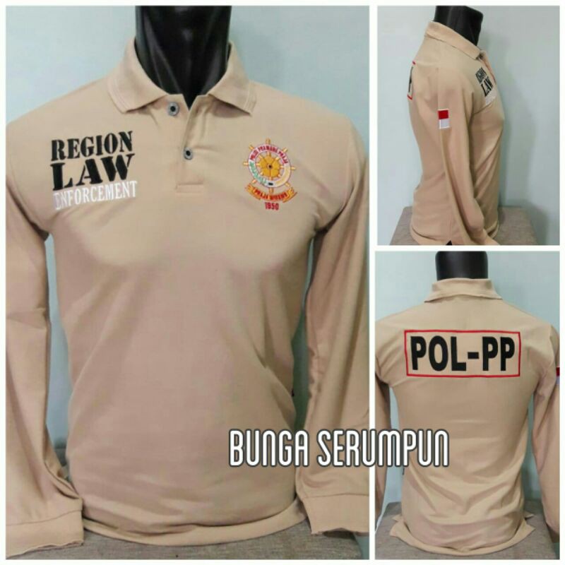 KAOS SATPOL PP - KAOS KERAH SATPOL PP PANJANG KREM - KAOS SATPOL PP FULL BORDIR