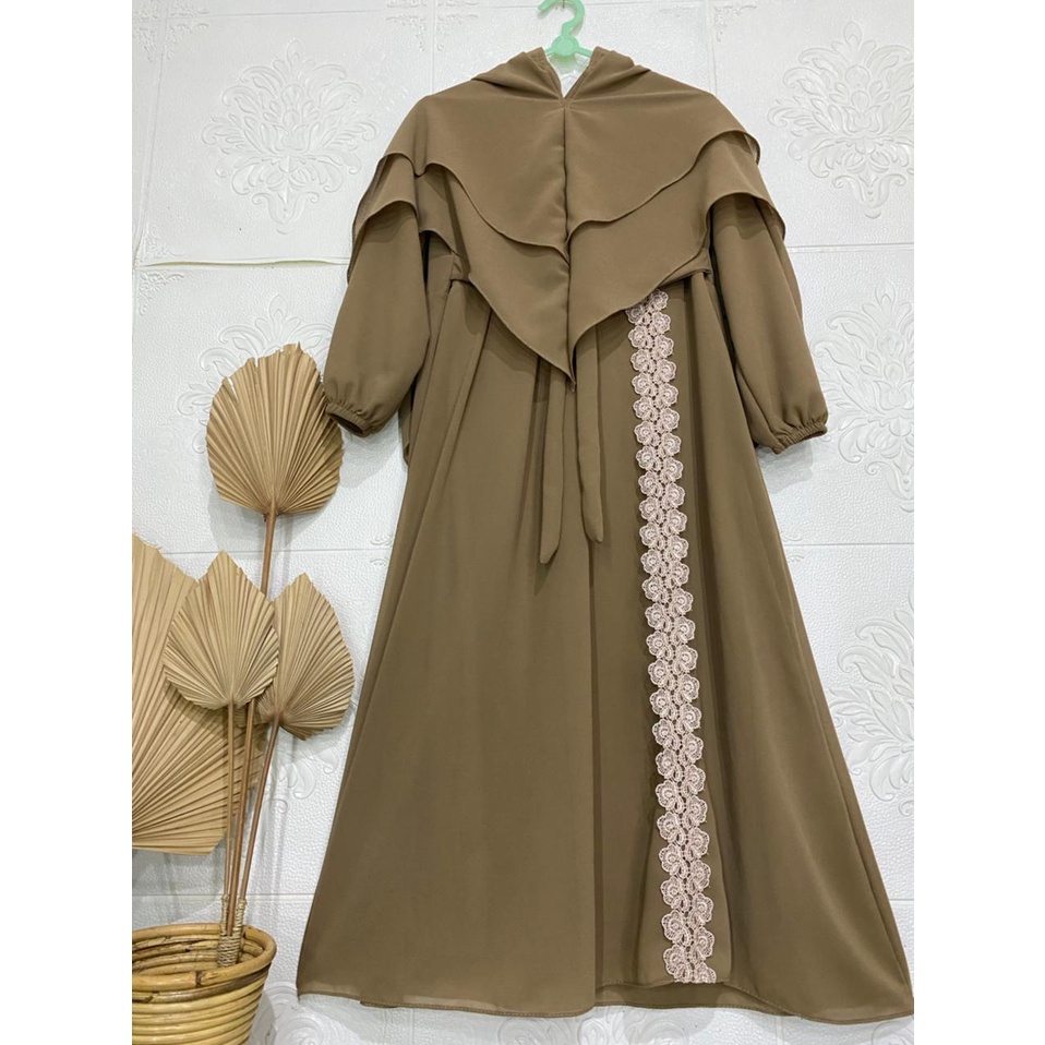 Gamis Anak Variasi Renda Bunga / Gamis Anak Syari Ceruty Babydoll Utk Usia 8-9 Tahun