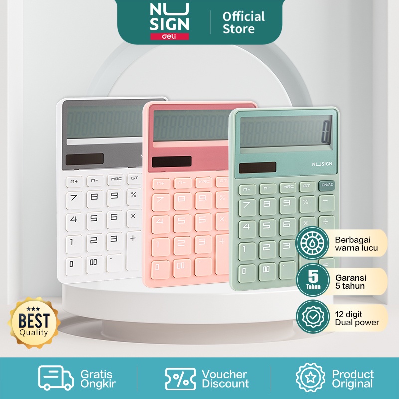 Nusign Desktop Calculator / Kalkulator Meja 12 Digit Dual Power Warna Pastel ENS042