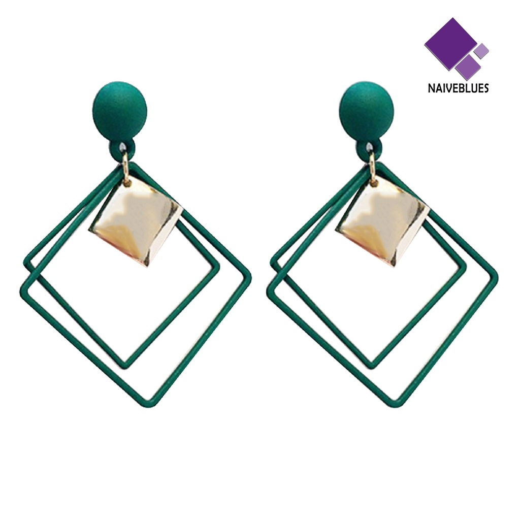1 Pasang Anting Stud Tindik Bentuk Persegi Ganda Bahan Alloy Untuk Hadiah