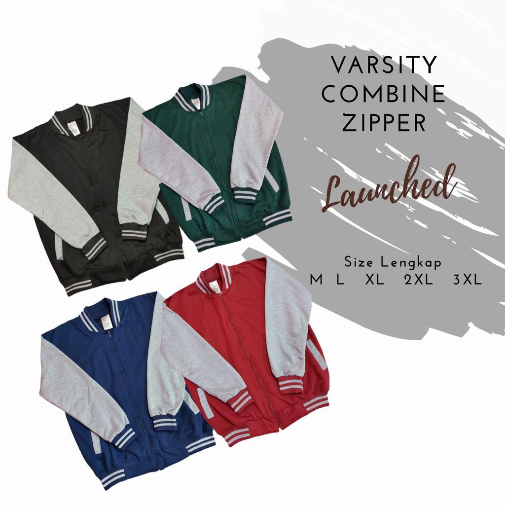 Jaket Pria Baseball Varsity Sweater Polos BLACK-GREY M- XXXL Best Seller-1