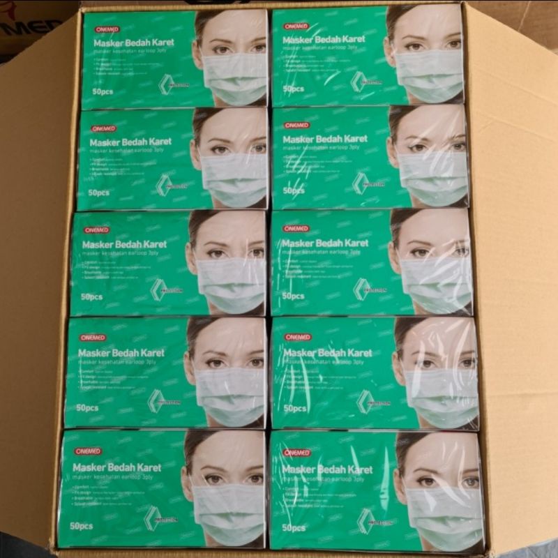 onemed masker medis masker karet earloop onemed 3 ply isi 50 pcs per box