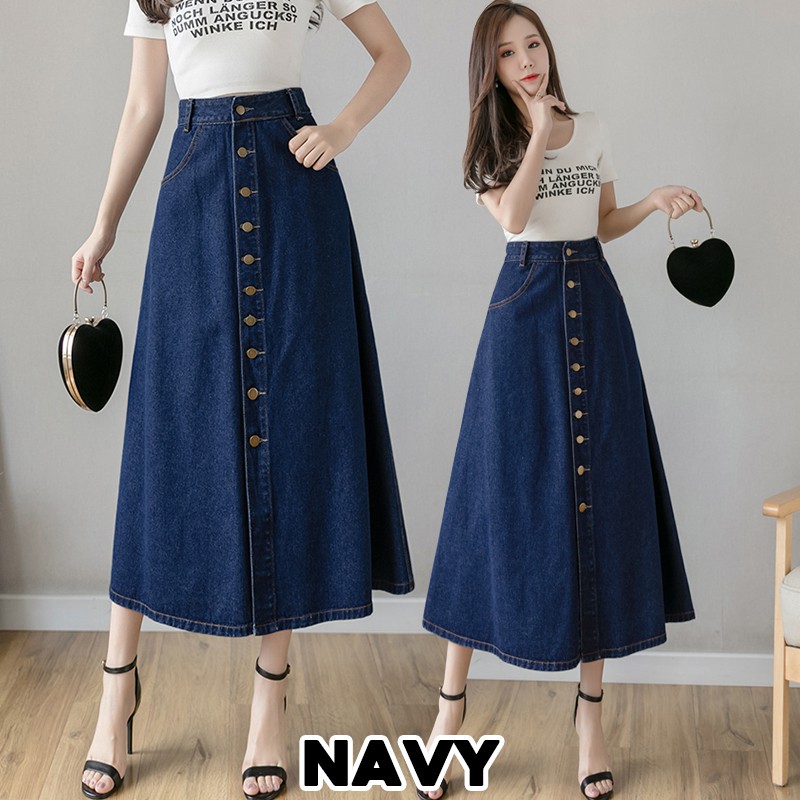 KARAKOREA - 6071 Leah Denim Skirt/Rok Denim/Rok Jeans/Rok jeans wanita/Rok Jeans Korea/Rok wanita