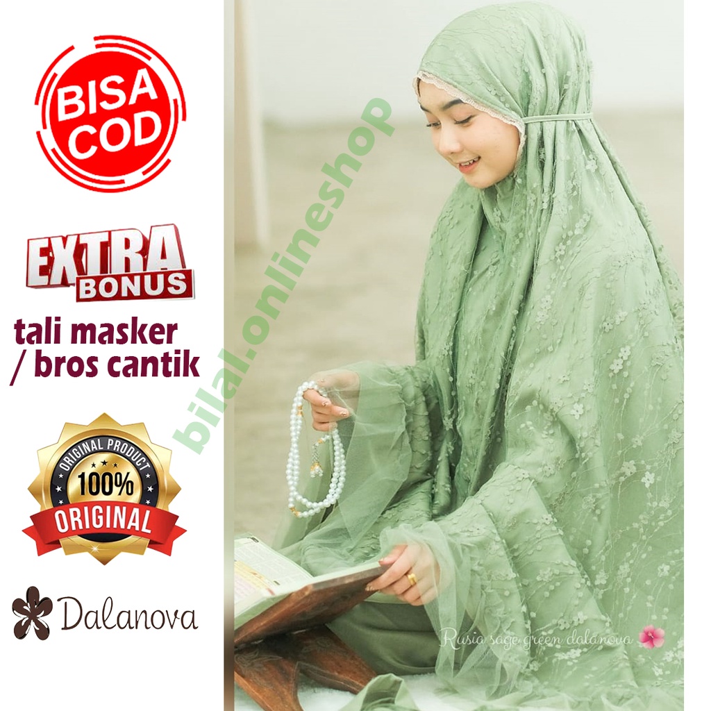 Mukena Dewasa Dalanova Rusia Sage Green Mukenah Premium 100% Original Model Terbaru 2022 Ready Stock