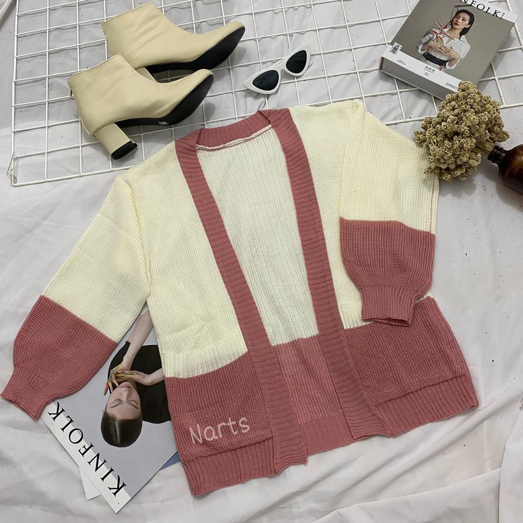 Manda Outer Cardy 2 Tone / Cardigan Rajut / REALPICT By Narts-Dusty Pink
