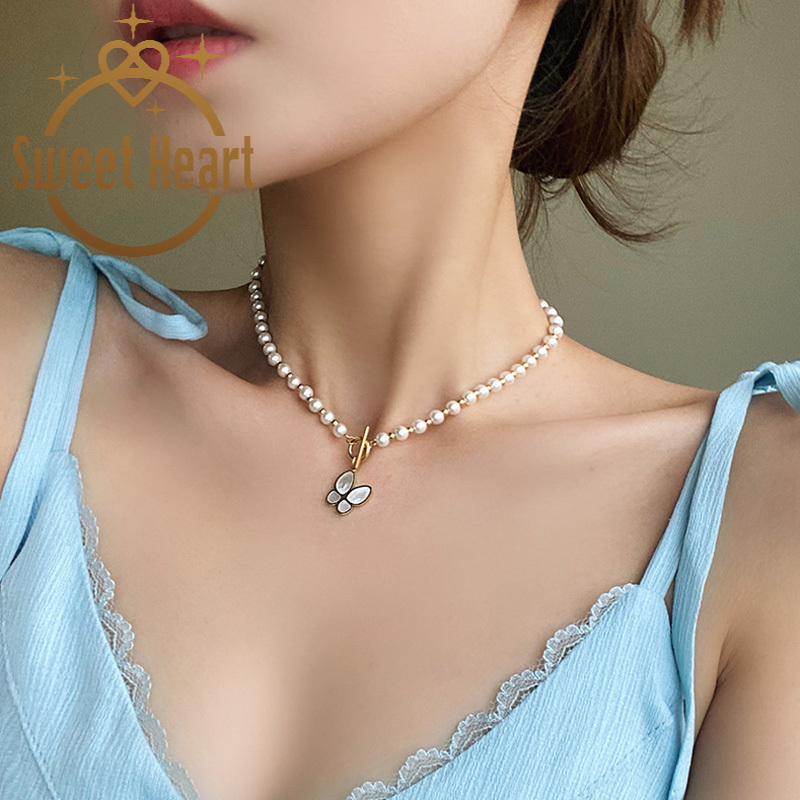 Butterfly Kalung Dengan Liontin Mutiara Bentuk Kupu-Kupu Untuk Wanita