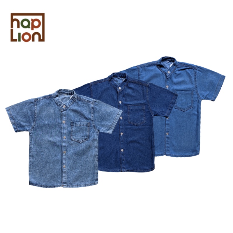 Haplion Kidswear | Kemeja Koko Lengan Pendek Anak Laki-Laki Kemko Jeans Lembut 1- 6 Tahun