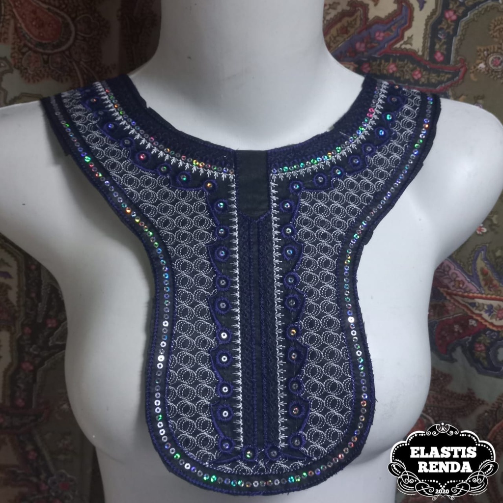 (Harga Per Pcs) Aplikasi Kerah Bordir Cantik Warna Biru Navy Besar