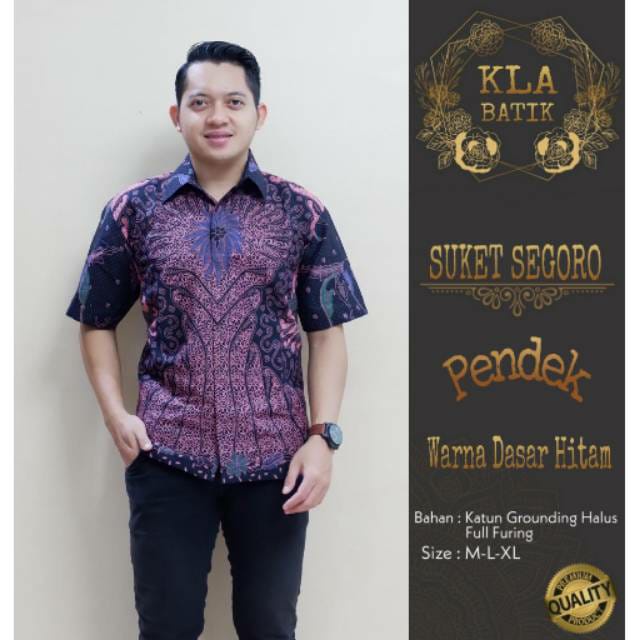 Kemeja Baju Batik Pria PREMIUM LAPIS FURING WISANGGENI SUKET SEGORO BATIK SOLO Hitam LILAC