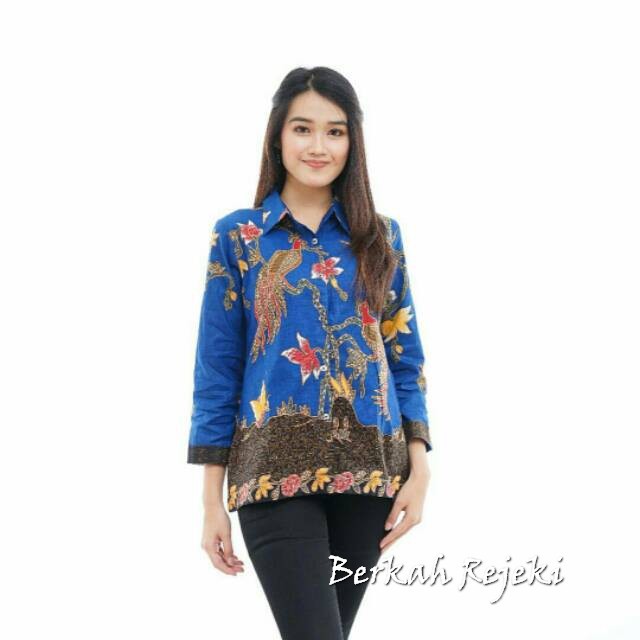 Best Item Atasan Katun Cewek Biru Batik Berkah Rejeki