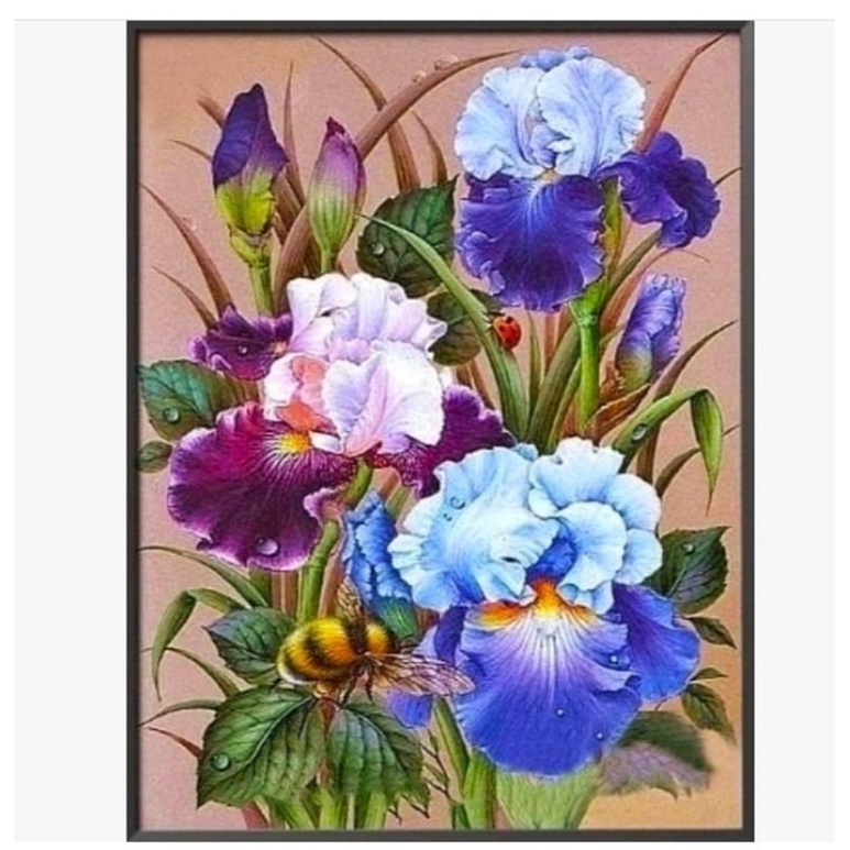 paket kristik bunga anggrek iris dan lebah full flower cross stitch 14ct embroidery sulam silang jah