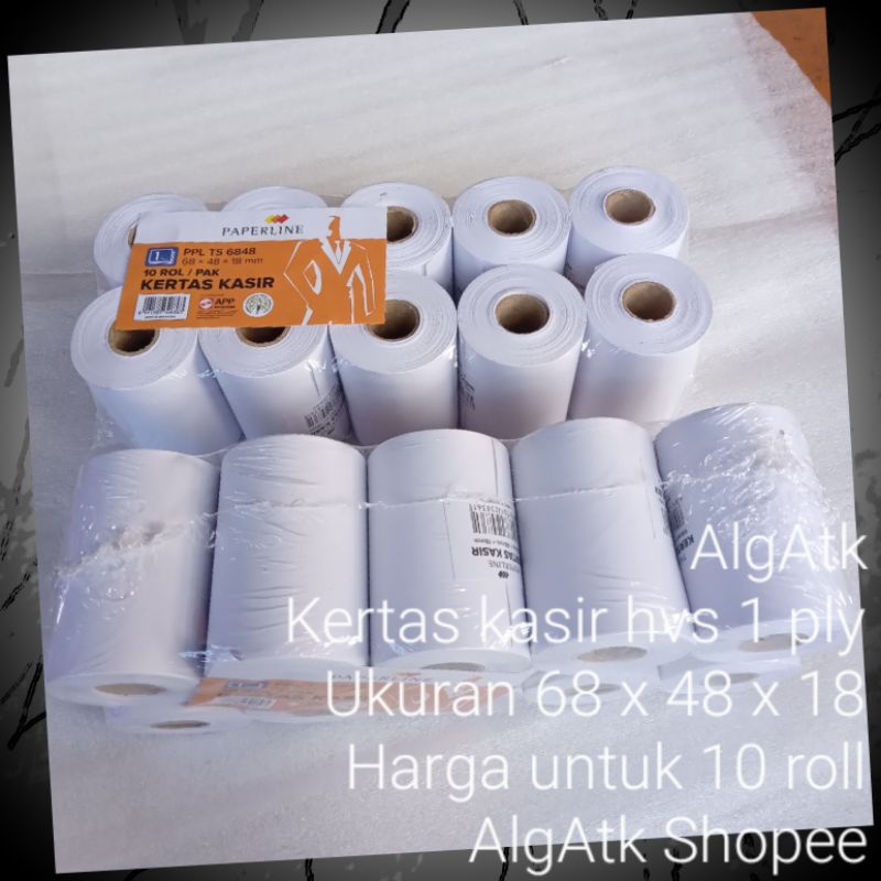 

10 Roll kertas kasir hvs 1ply ukuran 68 x 48 x 18mm