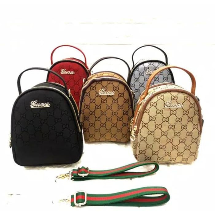 TAS BATAM TAS WANITA IMPORT TAS RANSEL GUCCI KANVAS 3IN1 BACKPACK - Hitam